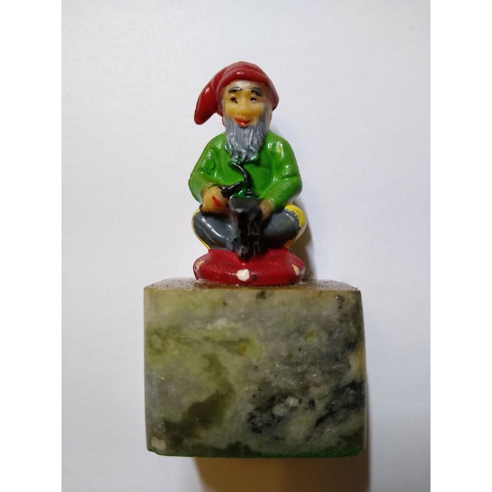 Gnome Elf Figure Vintage Figurine Fantasy Seated On Mushroom Marble Base Figure